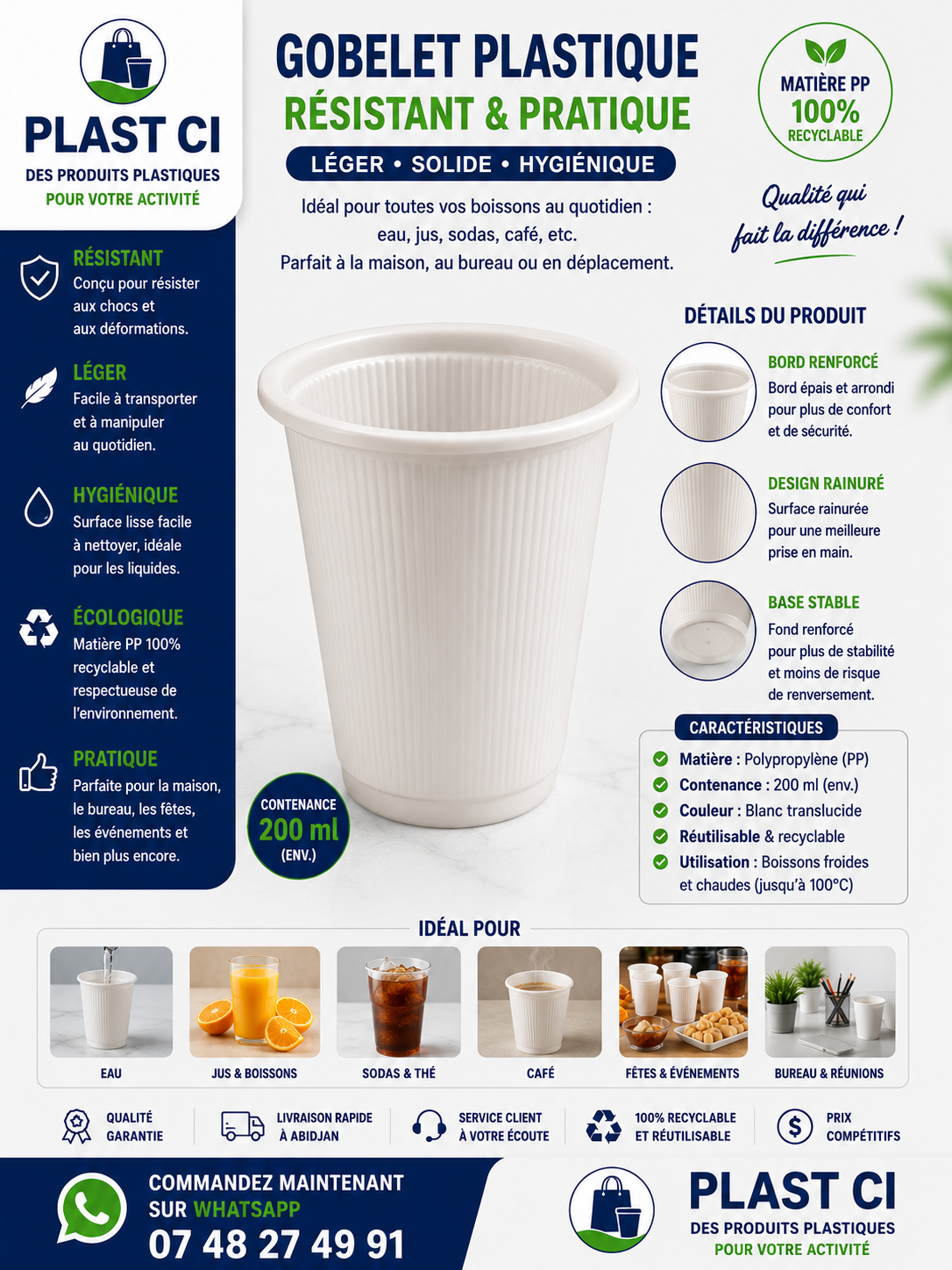 Gobelets jetables blancs — PLAST CI