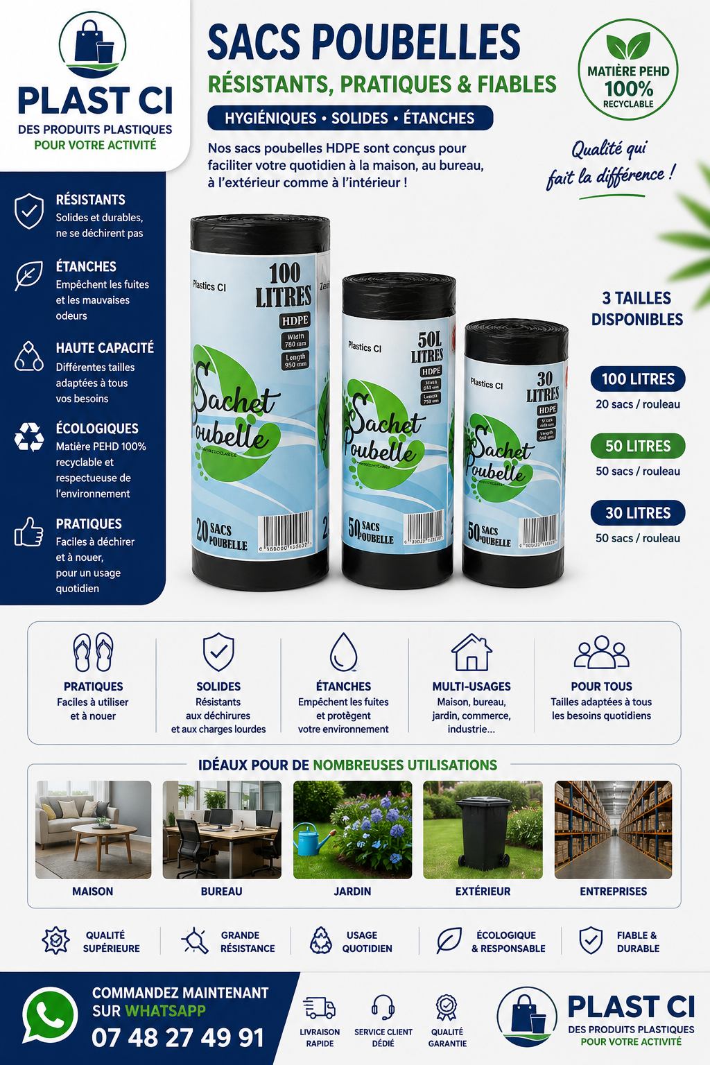 SACHETS POUBELLE HD — PLAST CI
